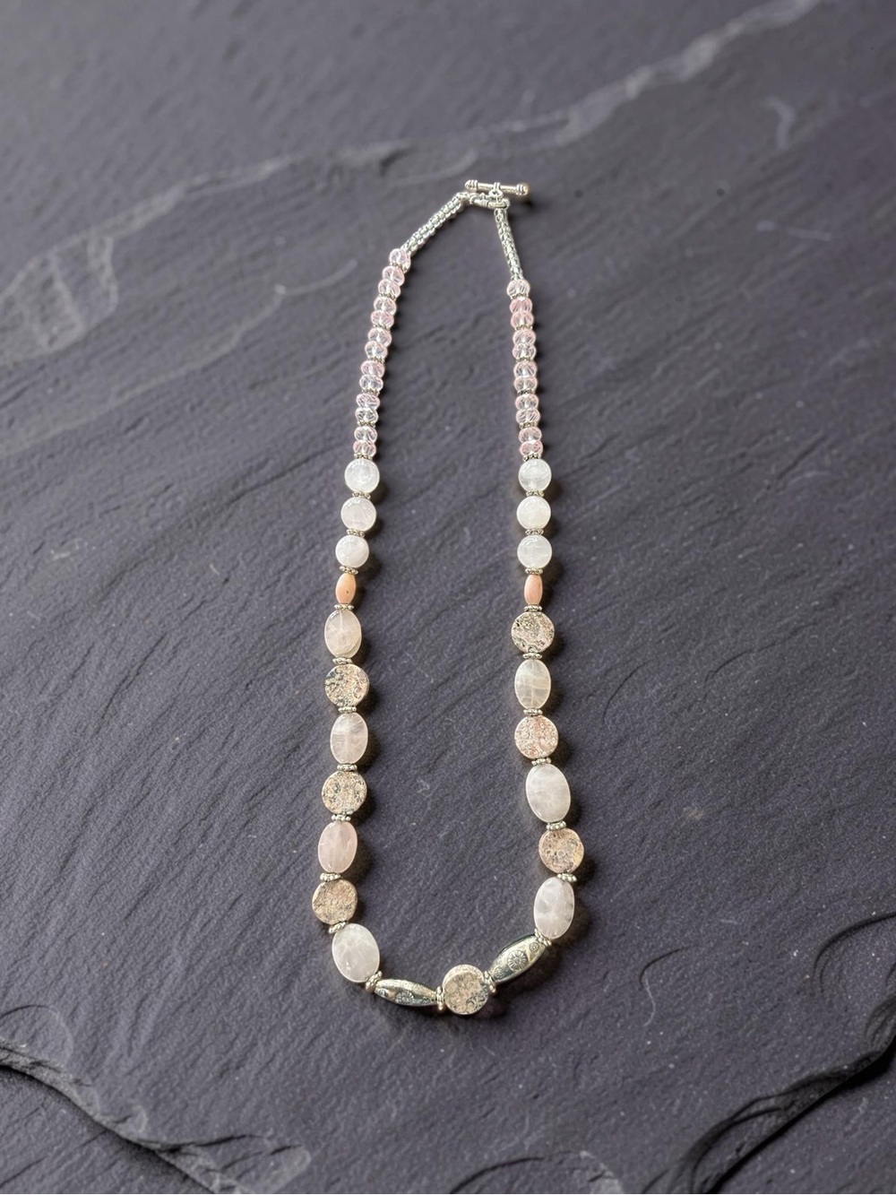 Delicate Pink & Silver Beaded Women's Necklace